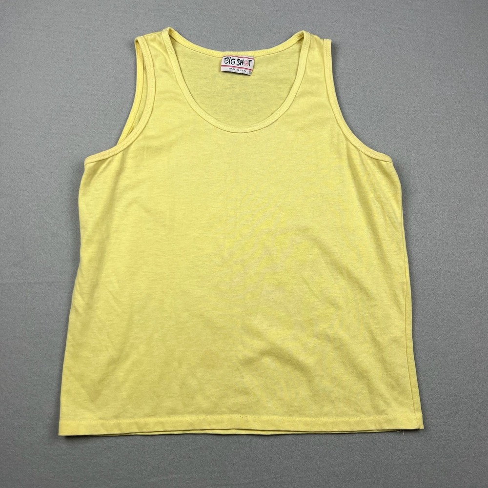 Vintage 80s Big Shot Men Large Yellow Solid Tank Top Made In USA Thin Sleeveless